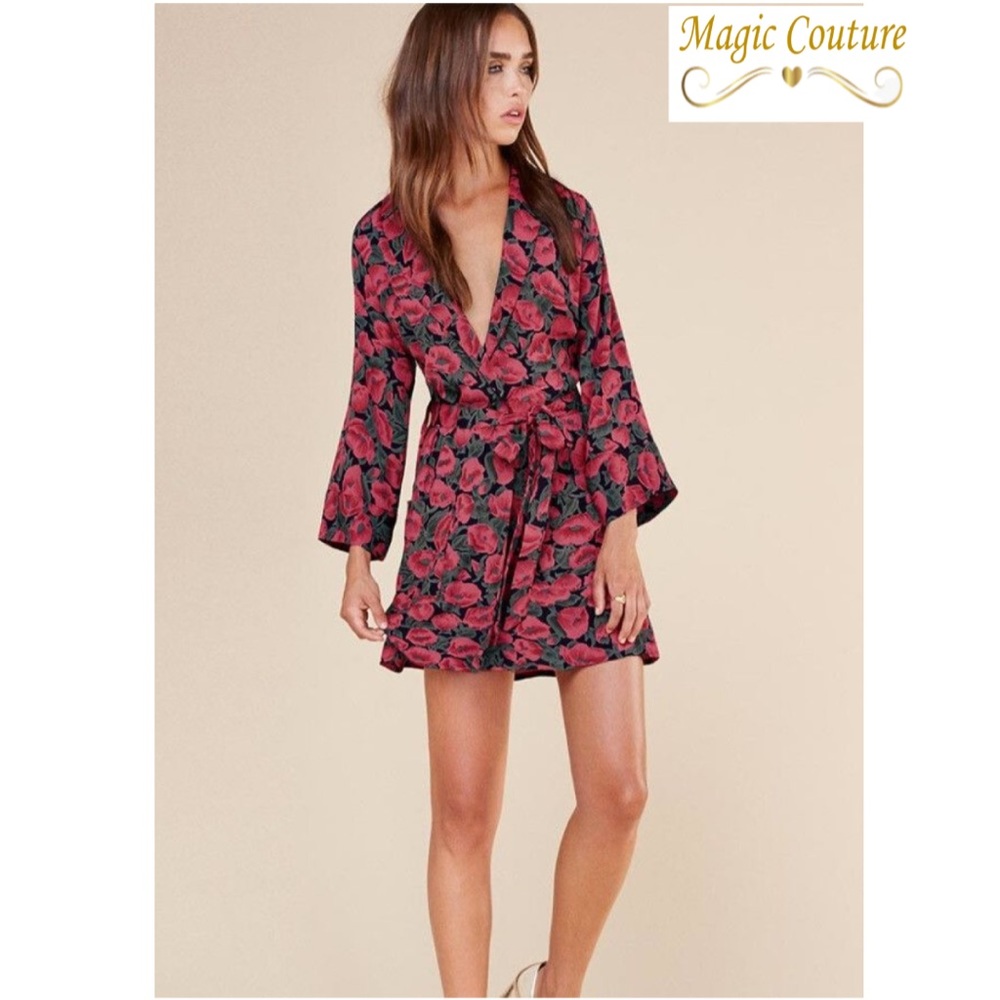 ♥️🌹♥️ Reformation Poppy Fields Tie Waist Wrap Dress